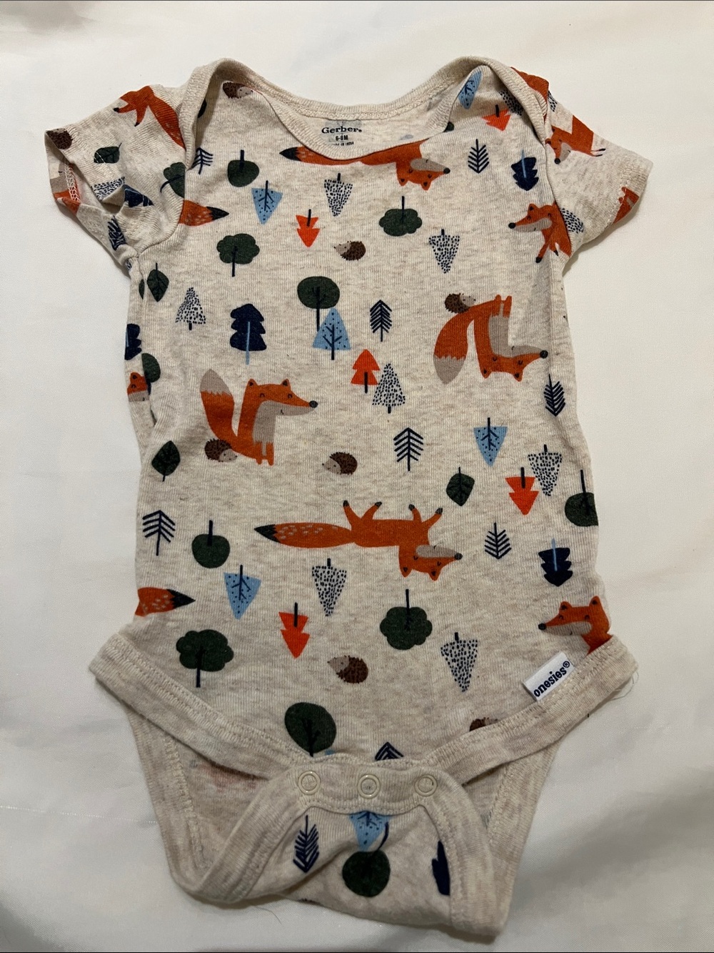 “Bundle 10/$13” Gerber 6M gender neutral Fox Forest Print Baby Bodysuit